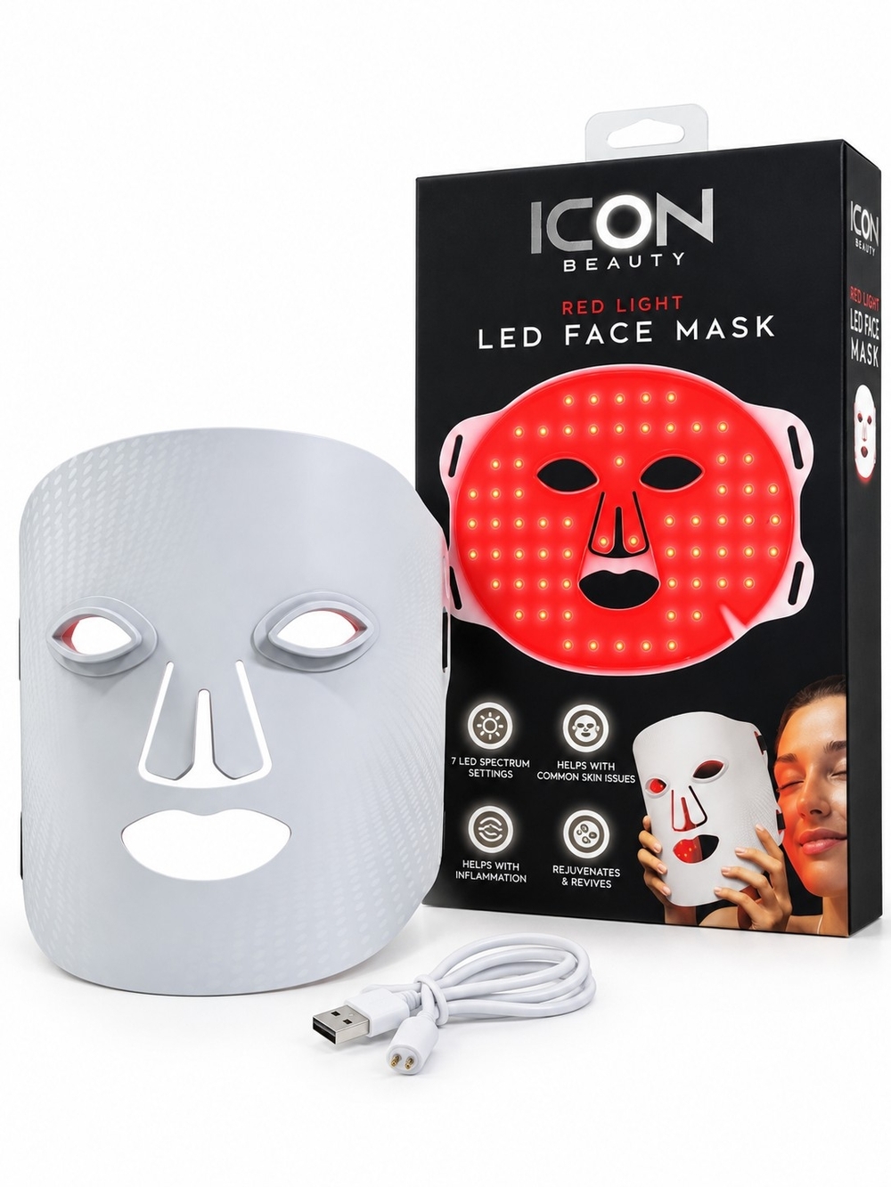 ICON Beauty Red Light LED Face Mask 7 Color Modes NIB W/ Free Creme Shop Lippie - Picture 5 of 7